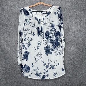 Soft‎ Surrounds White Blue Floral Tuberosa Tunic Blouse- Sz M